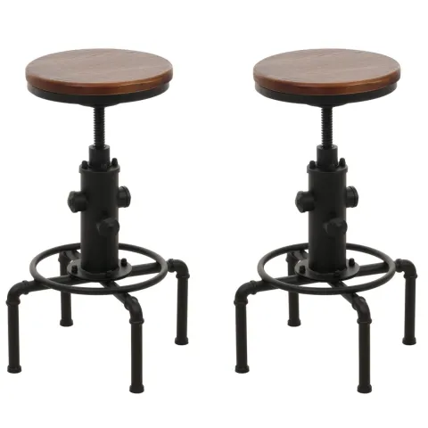 PROREGAL 2er-Set Barhocker Sitzhöhe 61-85cm Braun Barstuhl Tresenhocker höhenverstellbar drehbar Fußablage Industrial Eisen Massiv-Holz