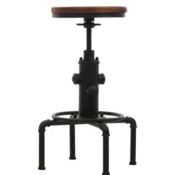 PROREGAL 2er-Set Barhocker Sitzhöhe 61-85cm Braun Barstuhl Tresenhocker höhenverstellbar drehbar Fußablage Industrial Eisen Massiv-Holz