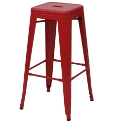 PROREGAL 2er-Set Barhocker Sitzhöhe 77cm Metall Industriedesign stapelbar Rot Barstuhl Tresenhocker