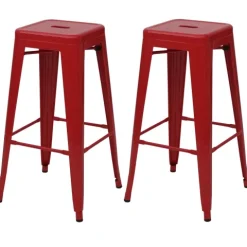 PROREGAL 2er-Set Barhocker Sitzhöhe 77cm Metall Industriedesign stapelbar Rot Barstuhl Tresenhocker