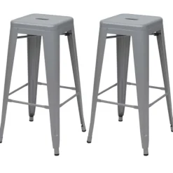 PROREGAL 2er-Set Barhocker Sitzhöhe 77cm Metall Industriedesign stapelbar Grau Barstuhl Tresenhocker
