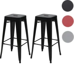 PROREGAL 2er-Set Barhocker Sitzhöhe 77cm Metall Industriedesign stapelbar Grau Barstuhl Tresenhocker