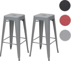 PROREGAL 2er-Set Barhocker Sitzhöhe 77cm Metall Industriedesign stapelbar Grau Barstuhl Tresenhocker