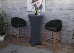 PROREGAL 2er-Set Barhocker Sitzhöhe 74cm Metall Holzoptik Stoff/Textil anthrazit-grau Barstuhl Tresenhocker Küchenhocker mit Lehne