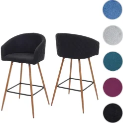 PROREGAL 2er-Set Barhocker Sitzhöhe 74cm Metall Holzoptik Stoff/Textil anthrazit-grau Barstuhl Tresenhocker Küchenhocker mit Lehne