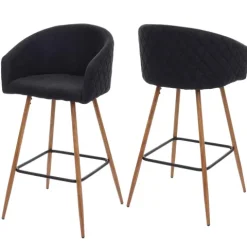 PROREGAL 2er-Set Barhocker Sitzhöhe 74cm Metall Holzoptik Stoff/Textil anthrazit-grau Barstuhl Tresenhocker Küchenhocker mit Lehne