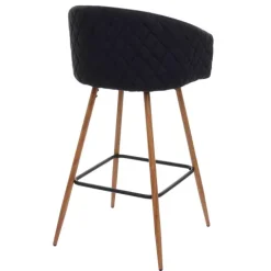 PROREGAL 2er-Set Barhocker Sitzhöhe 74cm Metall Holzoptik Stoff/Textil anthrazit-grau Barstuhl Tresenhocker Küchenhocker mit Lehne