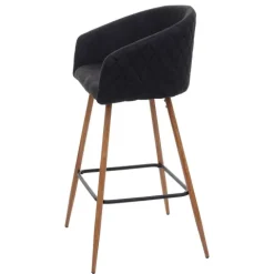 PROREGAL 2er-Set Barhocker Sitzhöhe 74cm Metall Holzoptik Stoff/Textil anthrazit-grau Barstuhl Tresenhocker Küchenhocker mit Lehne