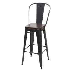 PROREGAL 2er-Set Barhocker Sitzhöhe 77cm Metall Kunstleder Chesterfield Industrial Gastronomie Schwarz-braun Barstuhl Küchenhocker
