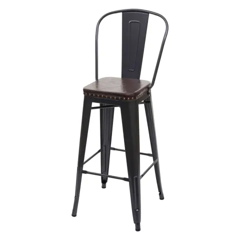 PROREGAL 2er-Set Barhocker Sitzhöhe 77cm Metall Kunstleder Chesterfield Industrial Gastronomie Schwarz-braun Barstuhl Küchenhocker