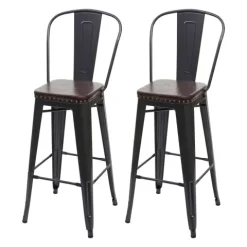 PROREGAL 2er-Set Barhocker Sitzhöhe 77cm Metall Kunstleder Chesterfield Industrial Gastronomie Schwarz-braun Barstuhl Küchenhocker