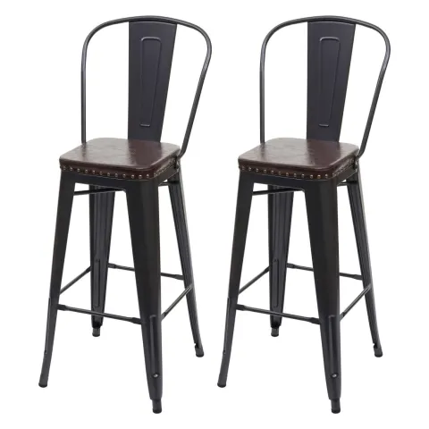PROREGAL 2er-Set Barhocker Sitzhöhe 77cm Metall Kunstleder Chesterfield Industrial Gastronomie Schwarz-braun Barstuhl Küchenhocker