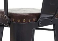 PROREGAL 2er-Set Barhocker Sitzhöhe 77cm Metall Kunstleder Chesterfield Industrial Gastronomie Schwarz-braun Barstuhl Küchenhocker