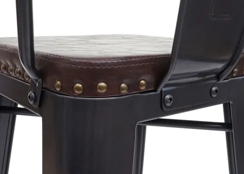 PROREGAL 2er-Set Barhocker Sitzhöhe 77cm Metall Kunstleder Chesterfield Industrial Gastronomie Schwarz-braun Barstuhl Küchenhocker