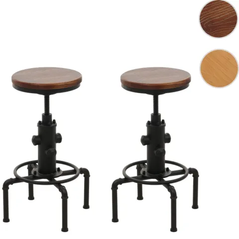 PROREGAL 2er-Set Barhocker Sitzhöhe 61-85cm Natur Barstuhl Tresenhocker höhenverstellbar drehbar Fußablage Industrial Eisen Massiv-Holz