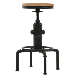 PROREGAL 2er-Set Barhocker Sitzhöhe 61-85cm Natur Barstuhl Tresenhocker höhenverstellbar drehbar Fußablage Industrial Eisen Massiv-Holz