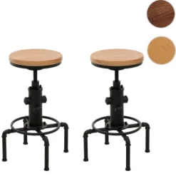 PROREGAL 2er-Set Barhocker Sitzhöhe 61-85cm Natur Barstuhl Tresenhocker höhenverstellbar drehbar Fußablage Industrial Eisen Massiv-Holz