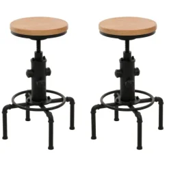 PROREGAL 2er-Set Barhocker Sitzhöhe 61-85cm Natur Barstuhl Tresenhocker höhenverstellbar drehbar Fußablage Industrial Eisen Massiv-Holz