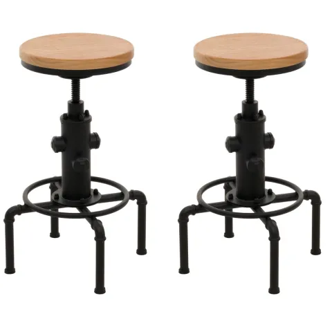 PROREGAL 2er-Set Barhocker Sitzhöhe 61-85cm Natur Barstuhl Tresenhocker höhenverstellbar drehbar Fußablage Industrial Eisen Massiv-Holz