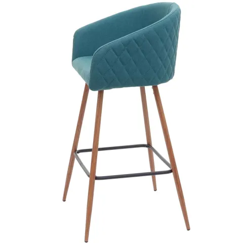 PROREGAL 2er-Set Barhocker Sitzhöhe 74cm Metall Holzoptik Stoff/Textil türkis Barstuhl Tresenhocker Küchenhocker mit Lehne
