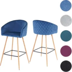 PROREGAL 2er-Set Barhocker Sitzhöhe 74cm Metall Holzoptik Stoff/Textil türkis Barstuhl Tresenhocker Küchenhocker mit Lehne