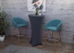 PROREGAL 2er-Set Barhocker Sitzhöhe 74cm Metall Holzoptik Stoff/Textil türkis Barstuhl Tresenhocker Küchenhocker mit Lehne