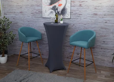 PROREGAL 2er-Set Barhocker Sitzhöhe 74cm Metall Holzoptik Stoff/Textil türkis Barstuhl Tresenhocker Küchenhocker mit Lehne