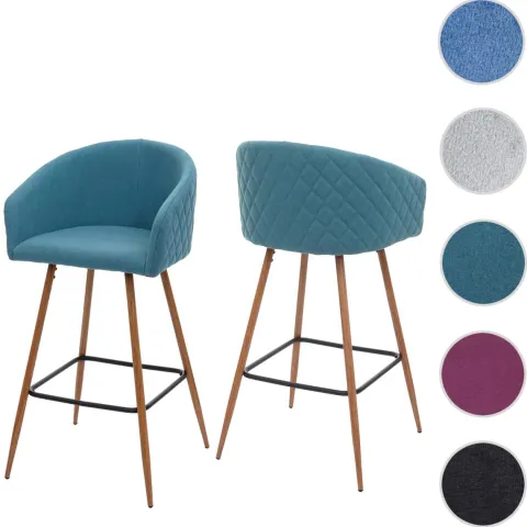 PROREGAL 2er-Set Barhocker Sitzhöhe 74cm Metall Holzoptik Stoff/Textil türkis Barstuhl Tresenhocker Küchenhocker mit Lehne