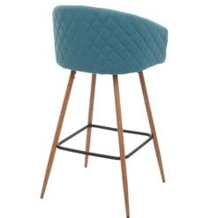 PROREGAL 2er-Set Barhocker Sitzhöhe 74cm Metall Holzoptik Stoff/Textil türkis Barstuhl Tresenhocker Küchenhocker mit Lehne