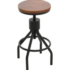 PROREGAL 2er-Set Barhocker Sitzhöhe 59-80cm höhenverstellbar drehbar Fußablage Industrial Metall Massiv-Holz Braun Barstuhl