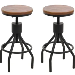 PROREGAL 2er-Set Barhocker Sitzhöhe 59-80cm höhenverstellbar drehbar Fußablage Industrial Metall Massiv-Holz Braun Barstuhl