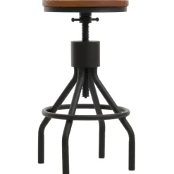 PROREGAL 2er-Set Barhocker Sitzhöhe 59-80cm höhenverstellbar drehbar Fußablage Industrial Metall Massiv-Holz Braun Barstuhl