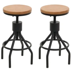 PROREGAL 2er-Set Barhocker Sitzhöhe 59-80cm höhenverstellbar drehbar Fußablage Industrial Metall Massiv-Holz Natur Barstuhl