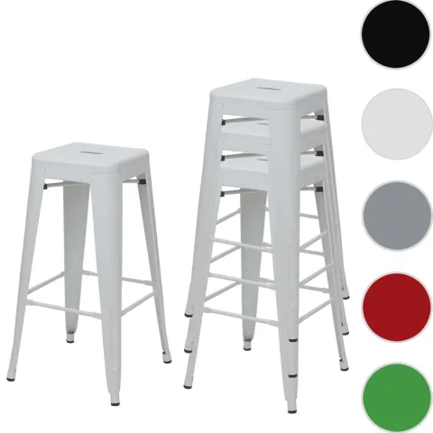 PROREGAL 4er-Set Barhocker Sitzhöhe 77cm Metall Industriedesign stapelbar Weiß Barstuhl Tresenhocker
