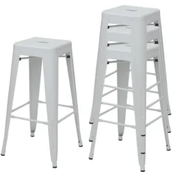 PROREGAL 4er-Set Barhocker Sitzhöhe 77cm Metall Industriedesign stapelbar Weiß Barstuhl Tresenhocker
