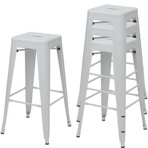 PROREGAL 4er-Set Barhocker Sitzhöhe 77cm Metall Industriedesign stapelbar Weiß Barstuhl Tresenhocker