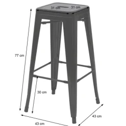 PROREGAL 4er-Set Barhocker Sitzhöhe 77cm Metall Industriedesign stapelbar Weiß Barstuhl Tresenhocker