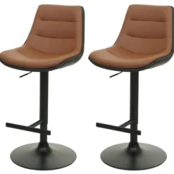PROREGAL 2er-Set Barhocker Sitzhöhe 65-86cm höhenverstellbar mit Lehne Kunstleder Braun Barstuhl Tresenhocker Drehhocker