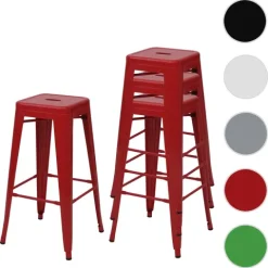 PROREGAL 4er-Set Barhocker Sitzhöhe 77cm Metall Industriedesign stapelbar Rot Barstuhl Tresenhocker
