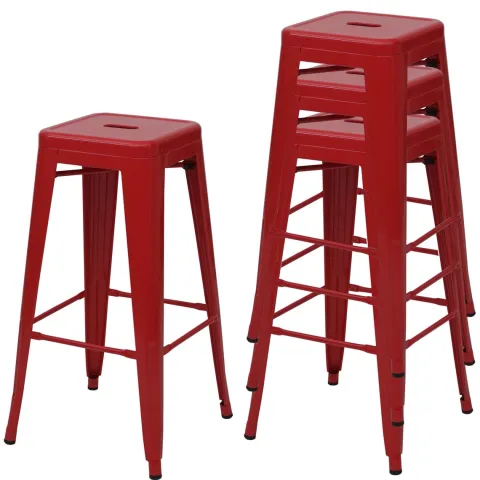 PROREGAL 4er-Set Barhocker Sitzhöhe 77cm Metall Industriedesign stapelbar Rot Barstuhl Tresenhocker