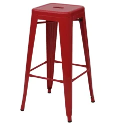 PROREGAL 4er-Set Barhocker Sitzhöhe 77cm Metall Industriedesign stapelbar Rot Barstuhl Tresenhocker