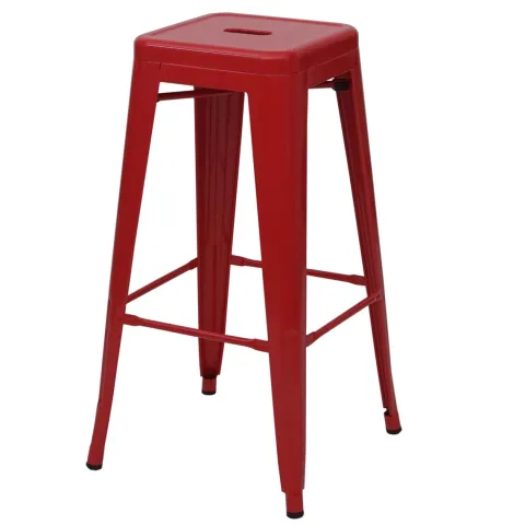 PROREGAL 4er-Set Barhocker Sitzhöhe 77cm Metall Industriedesign stapelbar Rot Barstuhl Tresenhocker