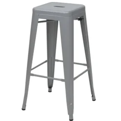 PROREGAL 4er-Set Barhocker Sitzhöhe 77cm Metall Industriedesign stapelbar Grau Barstuhl Tresenhocker
