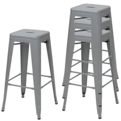 PROREGAL 4er-Set Barhocker Sitzhöhe 77cm Metall Industriedesign stapelbar Grau Barstuhl Tresenhocker