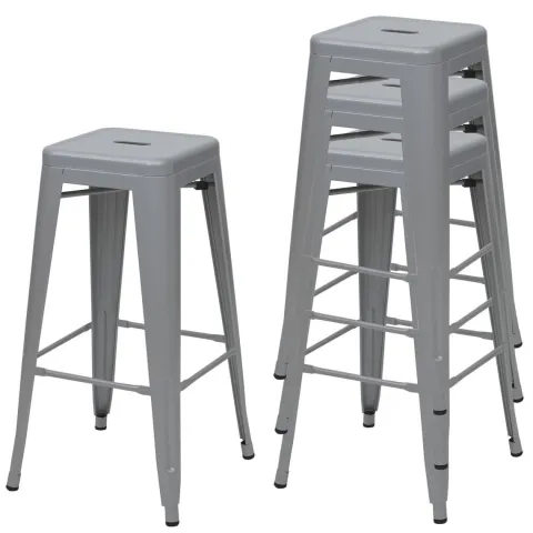 PROREGAL 4er-Set Barhocker Sitzhöhe 77cm Metall Industriedesign stapelbar Grau Barstuhl Tresenhocker