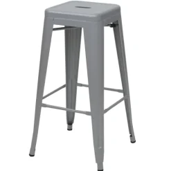PROREGAL 4er-Set Barhocker Sitzhöhe 77cm Metall Industriedesign stapelbar Grau Barstuhl Tresenhocker