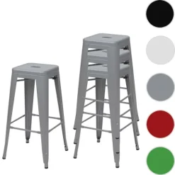 PROREGAL 4er-Set Barhocker Sitzhöhe 77cm Metall Industriedesign stapelbar Grau Barstuhl Tresenhocker