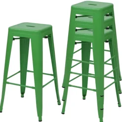 PROREGAL 4er-Set Barhocker Sitzhöhe 77cm Metall Industriedesign stapelbar Grün Barstuhl Tresenhocker
