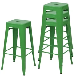 PROREGAL 4er-Set Barhocker Sitzhöhe 77cm Metall Industriedesign stapelbar Grün Barstuhl Tresenhocker