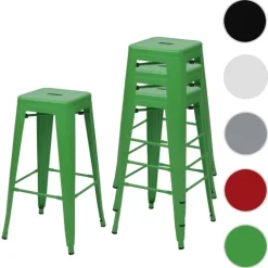 PROREGAL 4er-Set Barhocker Sitzhöhe 77cm Metall Industriedesign stapelbar Grün Barstuhl Tresenhocker